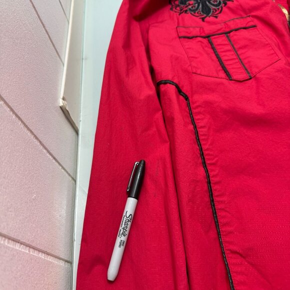 Vintage Y2K Montero Black Label Shirt Men XL Flip Cuff Embroidered Military Red - Picture 11 of 11